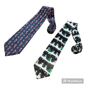 bundle of 2 Christmas / holiday ties (1 Santa, 1 snowman)